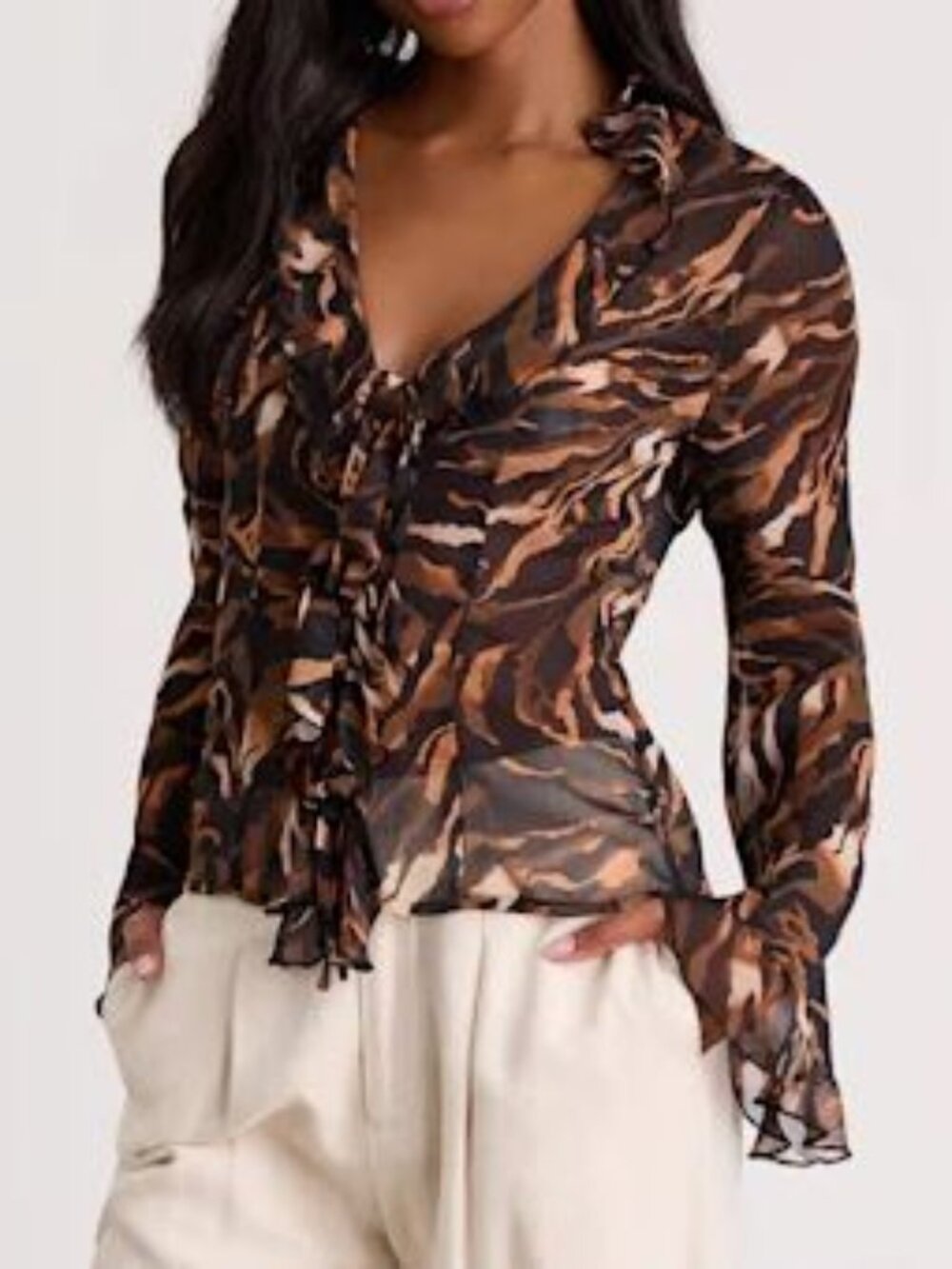 NWT Lulus Aminata Black Orange Animal Print Ruffled Top S